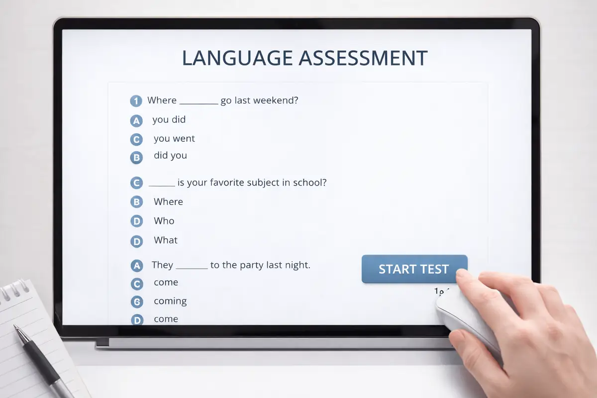 Candidate taking versant test sample questions on computer
